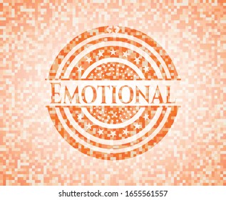 Emotional orange tile background illustration. Square geometric mosaic seamless pattern with emblem inside.