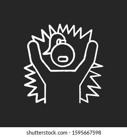 Emotional outburst chalk icon. Outrage and tantrum. Aggressive person. Angry woman. Shouting, yelling. Irritated girl. Intense emotion. Distress, temper issue. Isolated vector chalkboard illustration