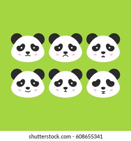 Emotional Panda Faces. Vector Illustration of Cute Animal Heads.