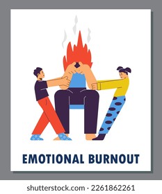 Emotional parental burnout card or banner template, flat vector illustration. Emotional and physical collapse and burnout from parenting and family duties.