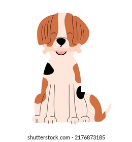 Emotional positive portrait of a beagle with a bone in a mouth. Vector illustration in flat style