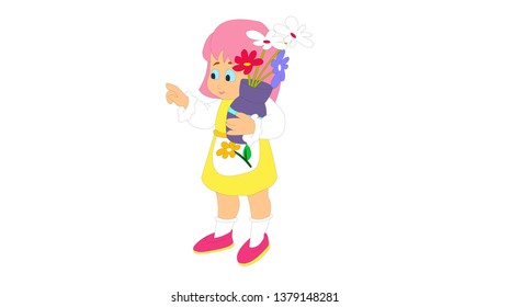 Emotional pretty baby gentleman with a flower in his hand vector