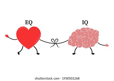 Emotional Quotient and Intelligence. Heart and Brain concept.  Conflict between emotions and rational thinking. Vector illustration.