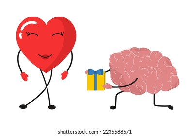 Emotional Quotient and Intelligence. Heart and Brain concept.  Conflict between emotions and rational thinking. Balance between soul and intellect. Vector illustration.