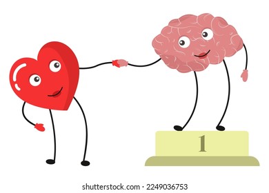 Emotional Quotient and Intelligence. Heart and Brain concept.  Conflict between emotions and rational thinking. Vector illustration.