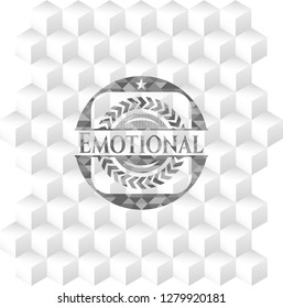 Emotional realistic grey emblem with geometric cube white background