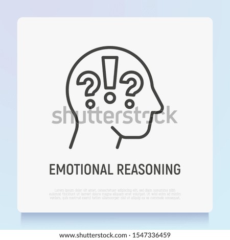 Emotional reasoning thin line icon. Question mark and exclamation mark in human head. Confrontation, emotional reasoning. Modern vector illustration.