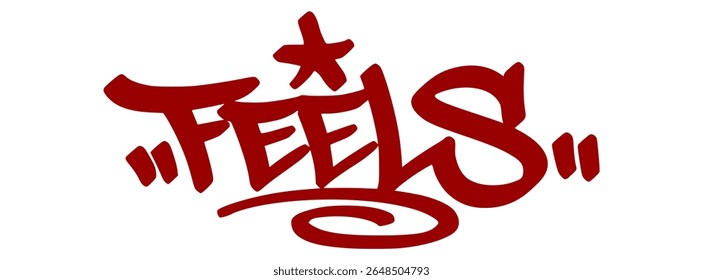 Emotional red graffiti tag "Feels" in soft drip style with transparent background. Slang for deep feelings or moods in a street-inspired look.