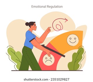 Emotional regulation. Emotion balance and resilience skill. EQ development. Deep understanding of emotions and empathy. Self-regulation and awareness. Flat vector illustration