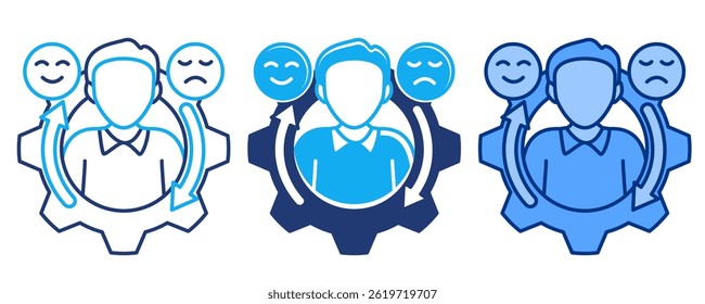Emotional Regulation icon represented by man, some emoticon Blue, Dualline, Dualtone style.