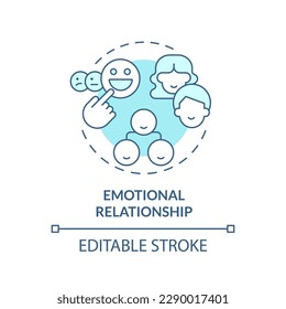 Emotional relationship blue concept icon. Attachments. Genograms information abstract idea thin line illustration. Isolated outline drawing. Editable stroke. Arial, Myriad Pro-Bold fonts used