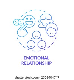 Icono de concepto de degradado azul de relación emocional. Cercanía y apego. Genogramas información idea abstracta ilustración de línea delgada. Dibujo de contorno aislado. Se usa una fuente Myriad Pro-Bold