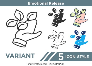 Emotional Release icon representing letting go, healing, stress relief, emotional wellbeing, and personal growth. Line, Filled, Color, Hand drawn style.