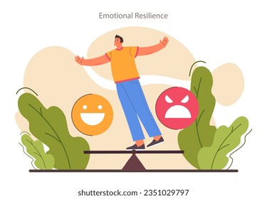 Emotional resilience. Emotion balance and regulation skill. EQ development. Deep understanding of emotions and empathy. Self-regulation and awareness. Flat vector illustration