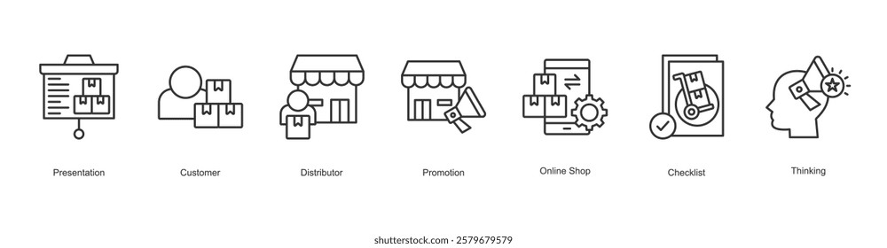 Emotional Response Icon Presentation, Customer, Distributor, Promotion, Online Shop, Checklist, Thinking