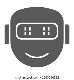 Emotional robotics glyph icon, technology and cyborg, robot face smile sign, vector graphics, a solid pattern on a white background, eps 10