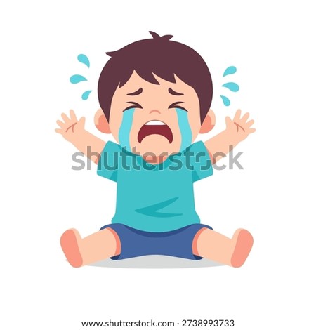 Emotional sadness of a crying toddler boy vector illustration for empty state ui applications flat design vector