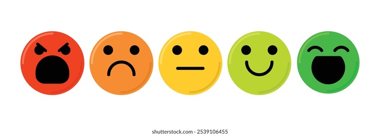 Emotional scale. Mood indicator, customer satisfaction survey and colored emotions indication, emoji barometer indicators rating. Vector illustration.