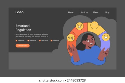 Emotional self-regulation dark or night mode web banner or landing page. Emotion awareness and resilience skill. Acceptance of own personality. Mindfulness and empathy. Flat vector illustration