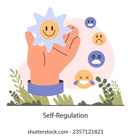 Emotional self-regulation. Emotion awareness and resilience skill. Deep understanding and acceptance of own personality. Positive psychology, mindfulness and empathy. Flat vector illustration