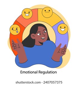 Emotional self-regulation. Emotion awareness and resilience skill. Deep understanding and acceptance of own personality. Positive psychology, mindfulness and empathy. Flat vector illustration