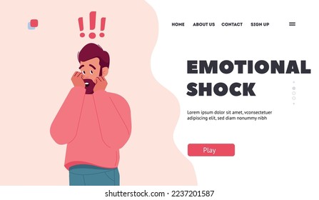 Emotional Shock, Stress Landing Page Template. Mature Caucasian Man Covering Open Mouth. Astonished Male Character Stunned or Shocked Expression, Negative Emotion. Cartoon People Vector Illustration