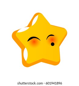 Emotional shy romantic kiss faces star smiles. Vector illustration smile icon. Face emoji yellow icon. Smile cute funny emotion face isolated background. Feelings, expression for message, sms.
