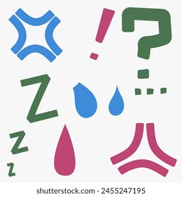 Emotional signs to depict the emotions of cartoon characters. Vector illustration