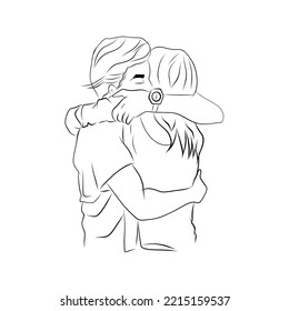 emotional sketch of a hugging couple, Vector illustration.