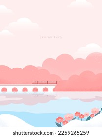 Emotional spring scenery Background illustration
