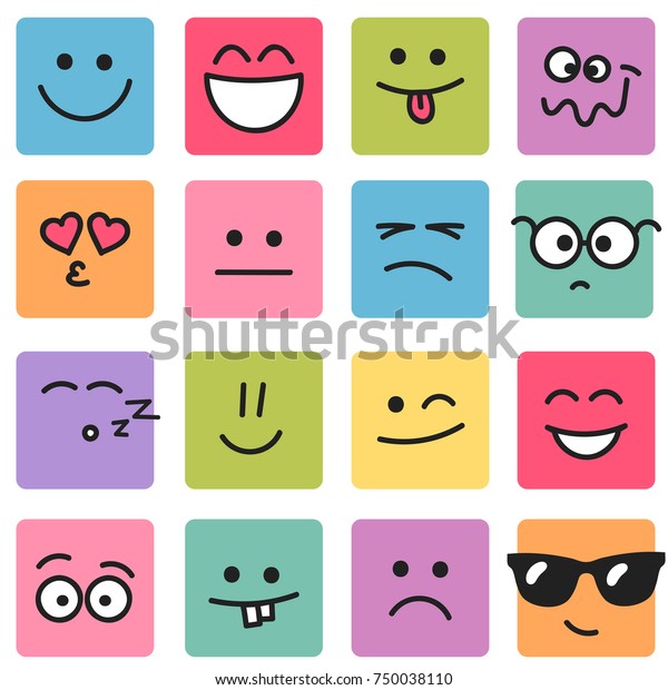 Emotional Square Colorful Faces Stock Vector (Royalty Free) 750038110