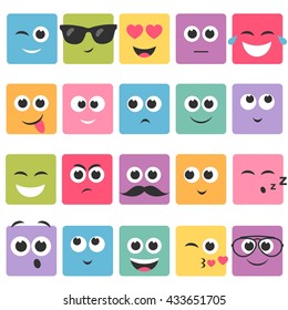 Emotional square colorful faces icon set