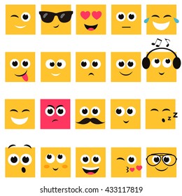 Emotional square yellow faces icon set