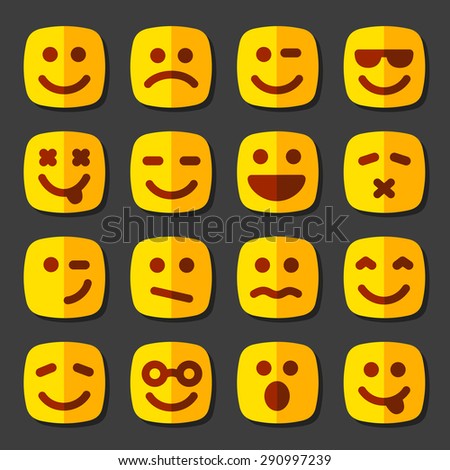 Emotional square yellow faces icon set