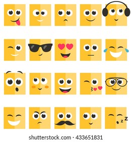 Emotional square yellow faces set