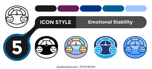 Emotional Stability icon for representing consistent emotional regulation systems, balanced mood patterns, and psychological steadiness concepts. Line, Filled, Color, Dualtone style.