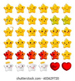 Emotional stare cute faces smiles big set. Face emoji yellow icon. Smile cute funny emotion face on isolated background. Happy feelings, expression for message, sms.