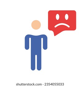 Emotional state line icon. Sad man, depression, bad mood, mental problems. Vector colored icon on a white background for business