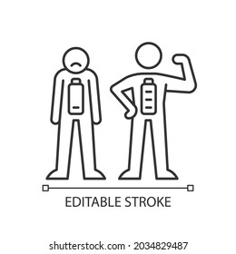 Emotional state linear icon. Persons reaction to situation. Motivation, energy if state is good. Thin line customizable illustration. Contour symbol. Vector isolated outline drawing. Editable stroke