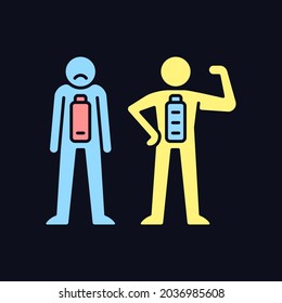 Emotional state RGB color icon for dark theme. Persons reaction and attitude to situation. Isolated vector illustration on night mode background. Simple filled line drawing on black