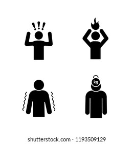 Emotional Stress Glyph Icons Set. Anxiety, Frustration, Tremor, Burden. Silhouette Symbols. Vector Isolated Illustration