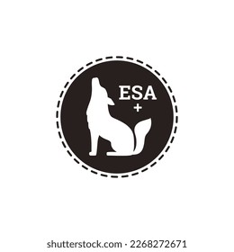 Emotional support animal or ESA therapy logo or emblem design with dog silhouette in black circle frame, vector illustration isolated on white background.