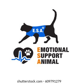 Emotional support animal`s emblems. Cat silhouette.