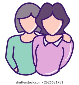 Emotional Support icon represented by girl supporting her friend Lineal Color style.