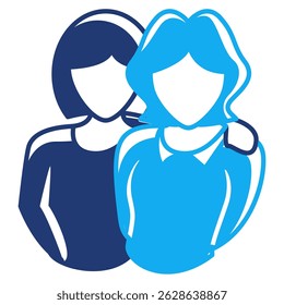 Emotional Support icon represented by girl supporting her friend Dualtone style.