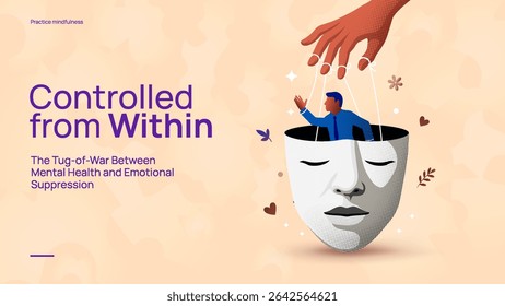 Emotional Suppression and Mental Struggle – Concept of Internal Control Vector Illustration