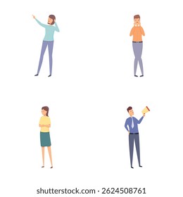 Emotional targeting icons set cartoon vector. Joyful young man and woman. Cartoon character