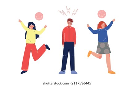 Emotional Teen Boy and Girl Character Feeling Happy and Frustrated Vector Set