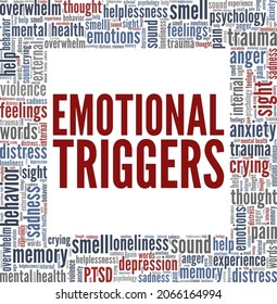 Emotional triggers vector illustration word cloud isolated on white background.