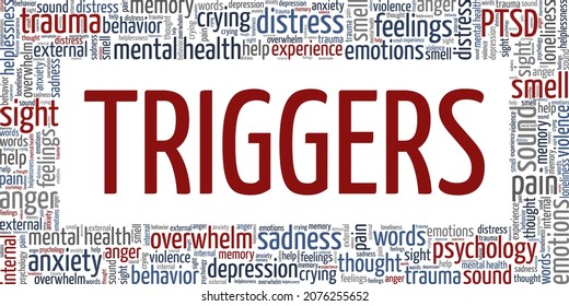 Emotional triggers vector illustration word cloud isolated on white background.